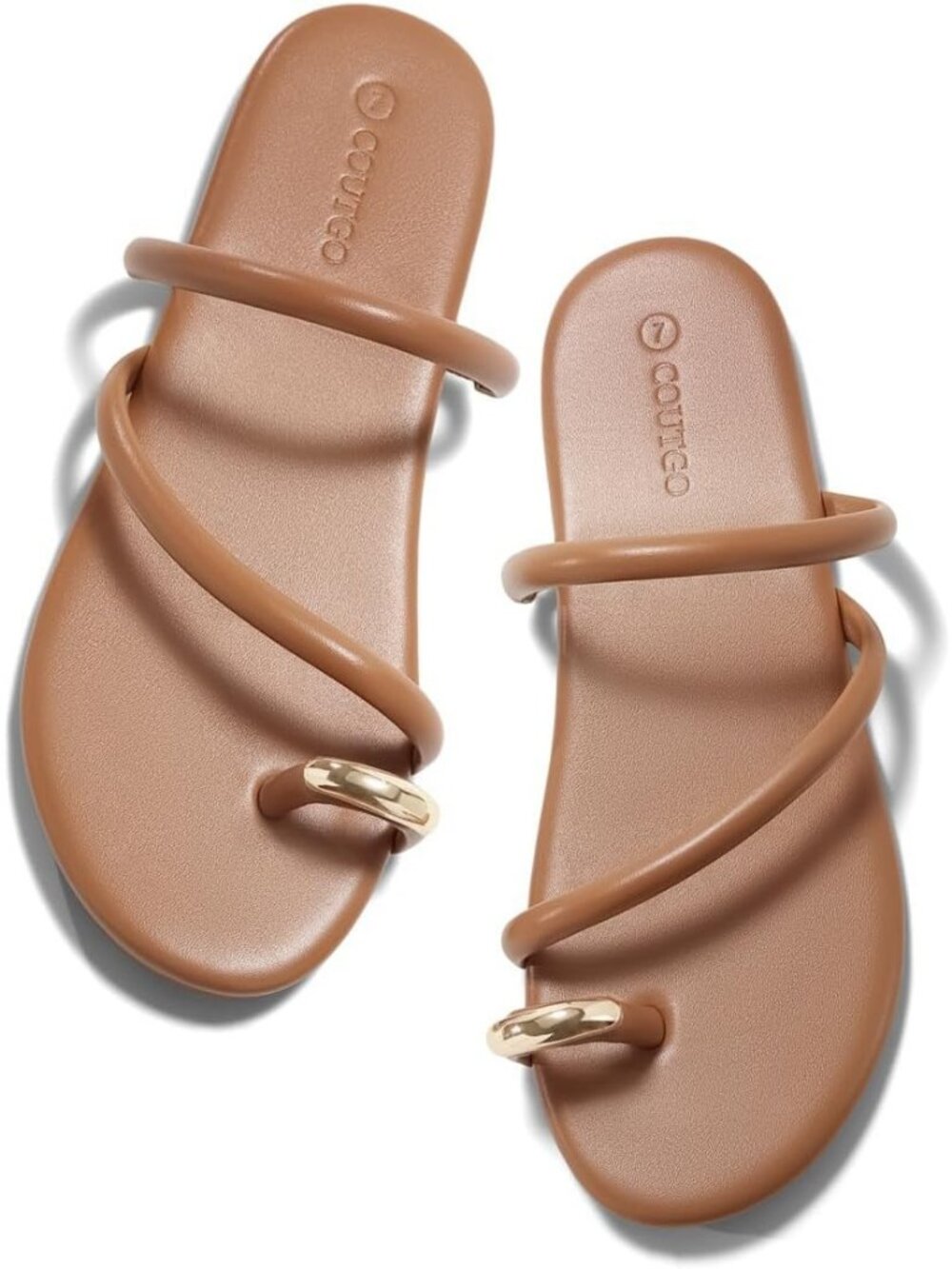 Women's Dark Brown Strappy Flats Square Open Toe Slides Toe Ring Summer Shoes